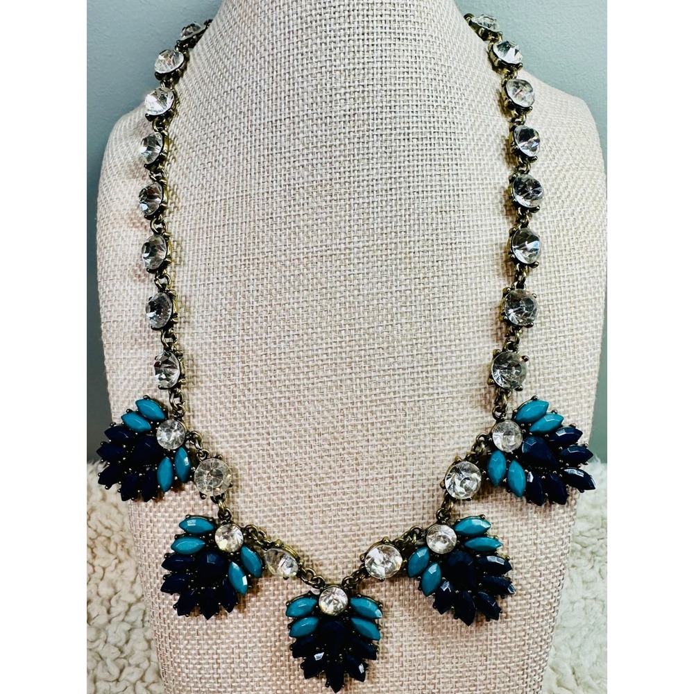 Vintage Style Blue Turquoise Rhinestone Bib Statement Necklace Navette